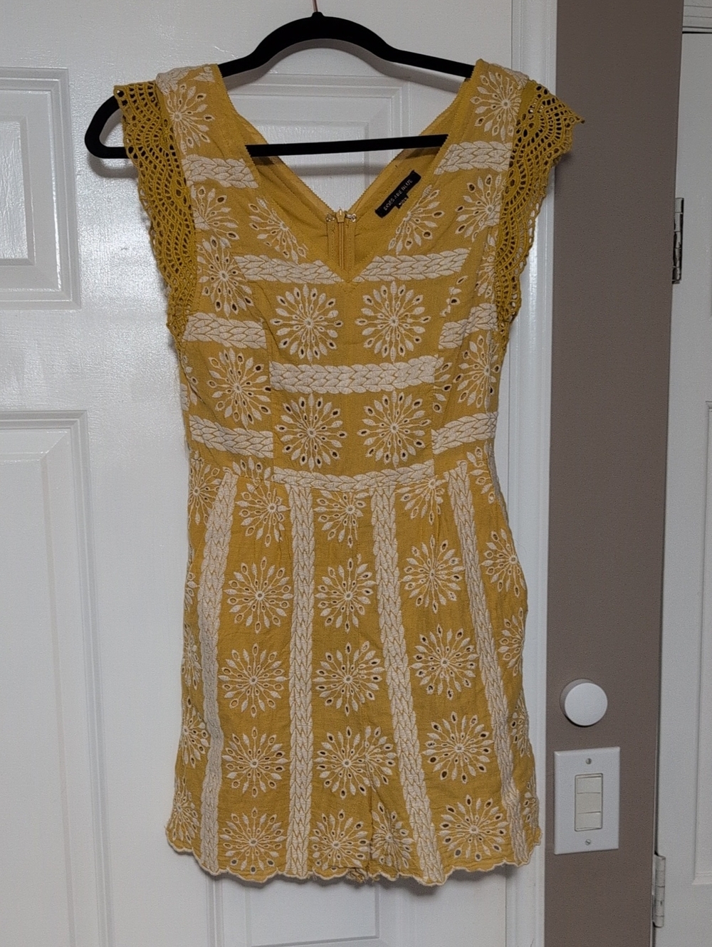 Yellow Eyelet Lace Trim Romper